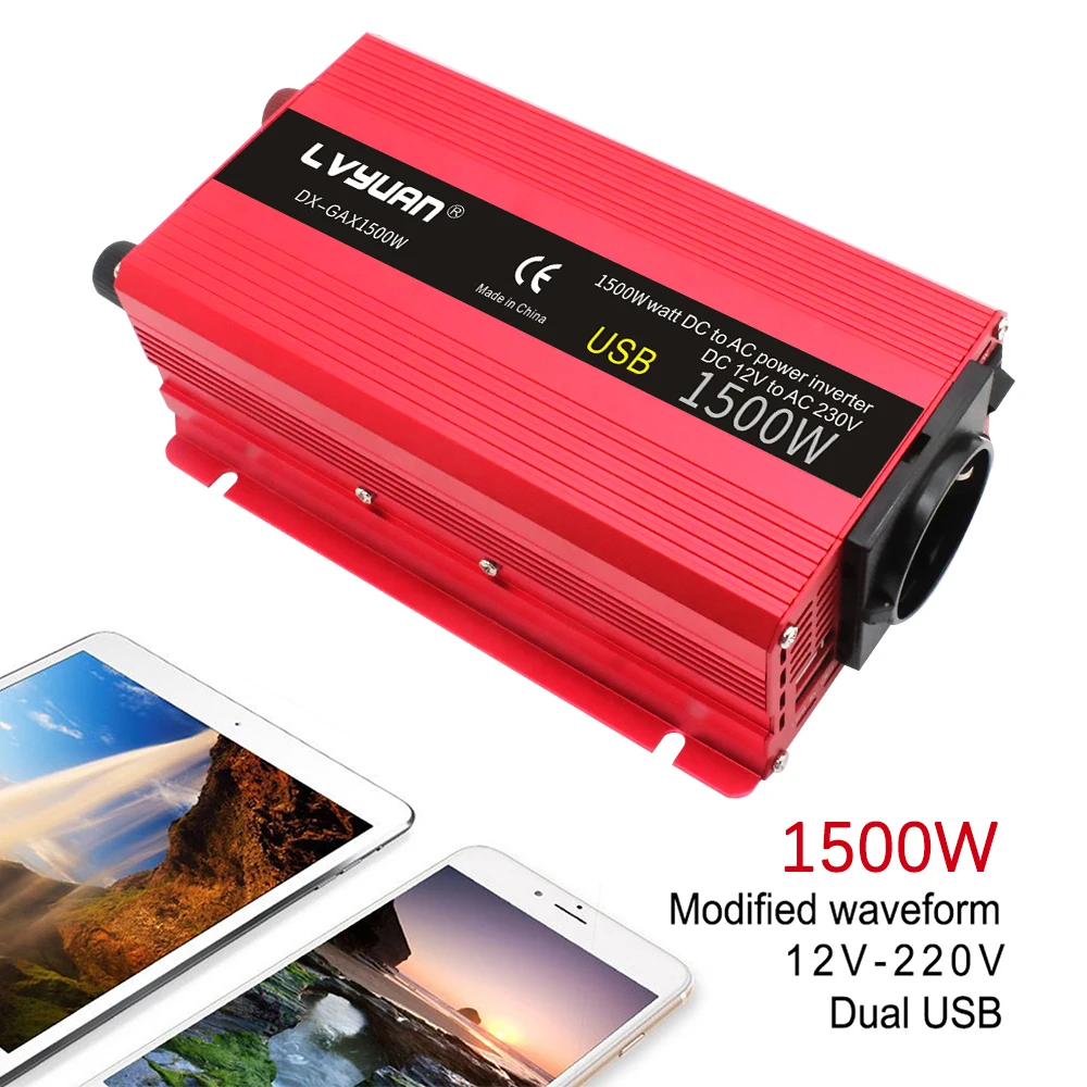 

1500W Power Inverter 12v 220v EU Car Inverter Convert Car Auto Car Power Adapter Appliances Solar Inverter Conversor 12v To 220v