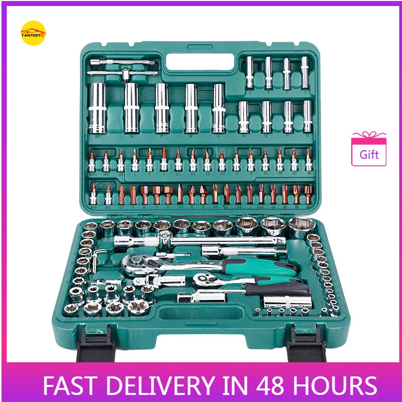 108PCS Pieces of Sleeve Combination Toolbox Car Wrench Set  Rrepair Tool