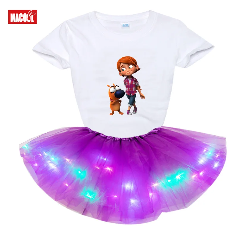 Girl Party Dress Girls fashion Light LED Tutu Dress+t Shirt 2pcs Set Girls 2-7st Birthday Outfits Toddler Girl Boutique Clothing