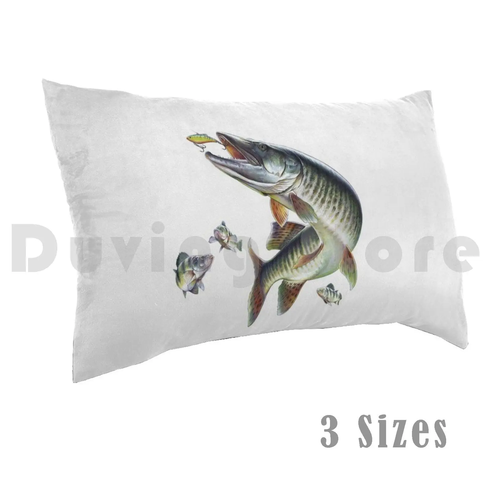 Muskie Fishing Pillow Case Printed 50x75 Muskie Muskellunge Fish Fishing Lures Perch Yellow Perch Collage