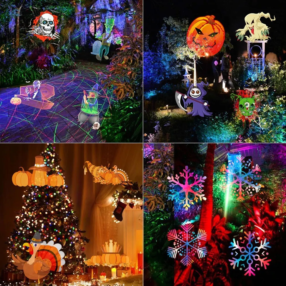 Projecteur Led avec télécommande pour noël et Halloween, lumière de Projection avec 12 images dynamiques