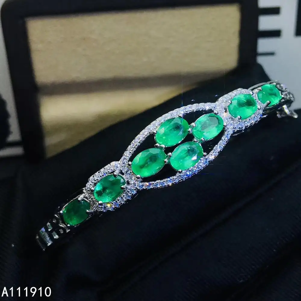 

KJJEAXCMY fine jewelry 925 sterling silver inlaid Natural emerald gemstone ladies bracelet support detection noble