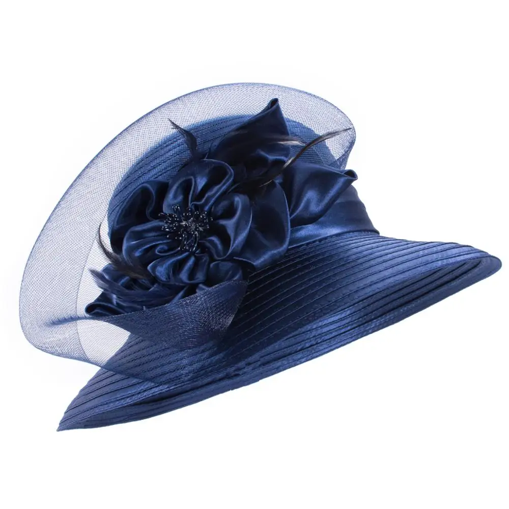 Lawliet satynowa wstążka sukienka damska kościół ślub Kentucky Derby Sun Bridal Oaks Day kapelusze A578 — zdjęcie 2