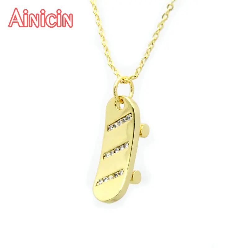 New Children Novelty Gift Vacuum plating Gold Color Skateboard Pendants Fashion Punk Women Necklace 10pcs/lot