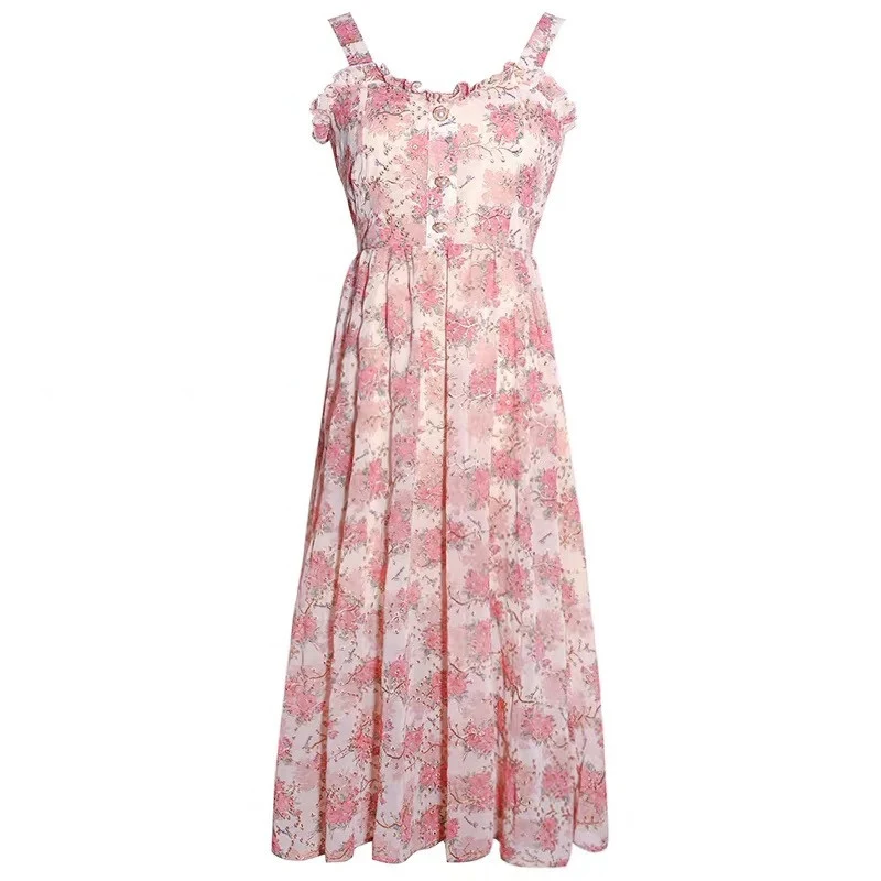 

Women Summer Print Floral Midi Dress Vintage Franch Style Female Strapless Party Dress Casual Holiday Lady Boho Vestido