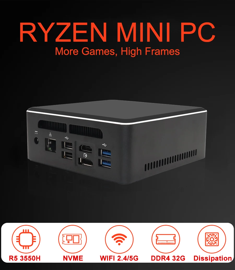 EGLOBAL A1 support TMP 2.0 Ryzen 5 3550H AMD processor mini fan pc with Radeon Vega 8 Graphics can install win 10