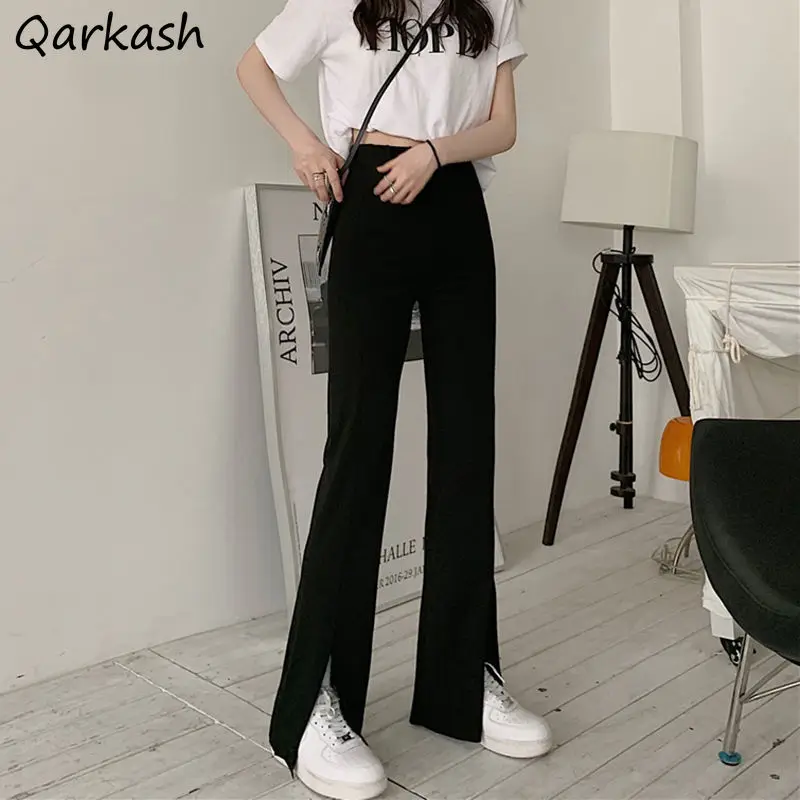 

Pants Women Streetwear Casual Empire All-match Simple Split Black Summer Retro Design Quality Fashion Korean College Soft Female