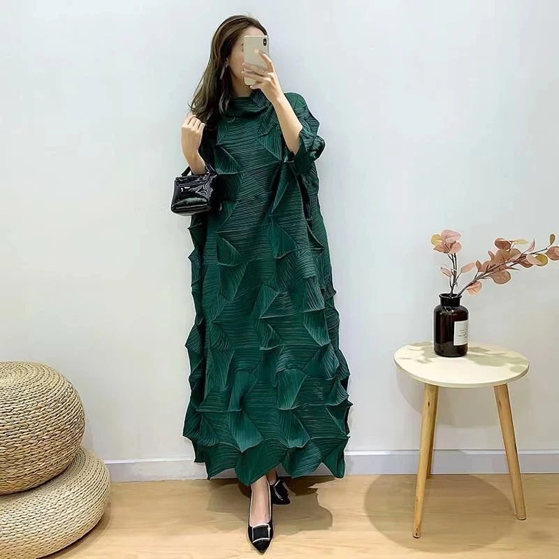 Miyake 2021 New Summer Age Reduction And Thin Design Messy Trumpet Sleeve Pleated Dress Irregular Casual Skirt Holiday Lace