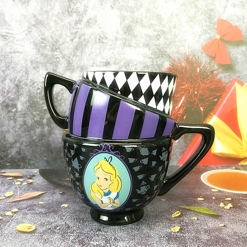 Disney Alice in Wonderland Action Figure Toys Three Layers Water Cups Alice Coffee Mug Cartoon Ceramic Cup Decoration Gift