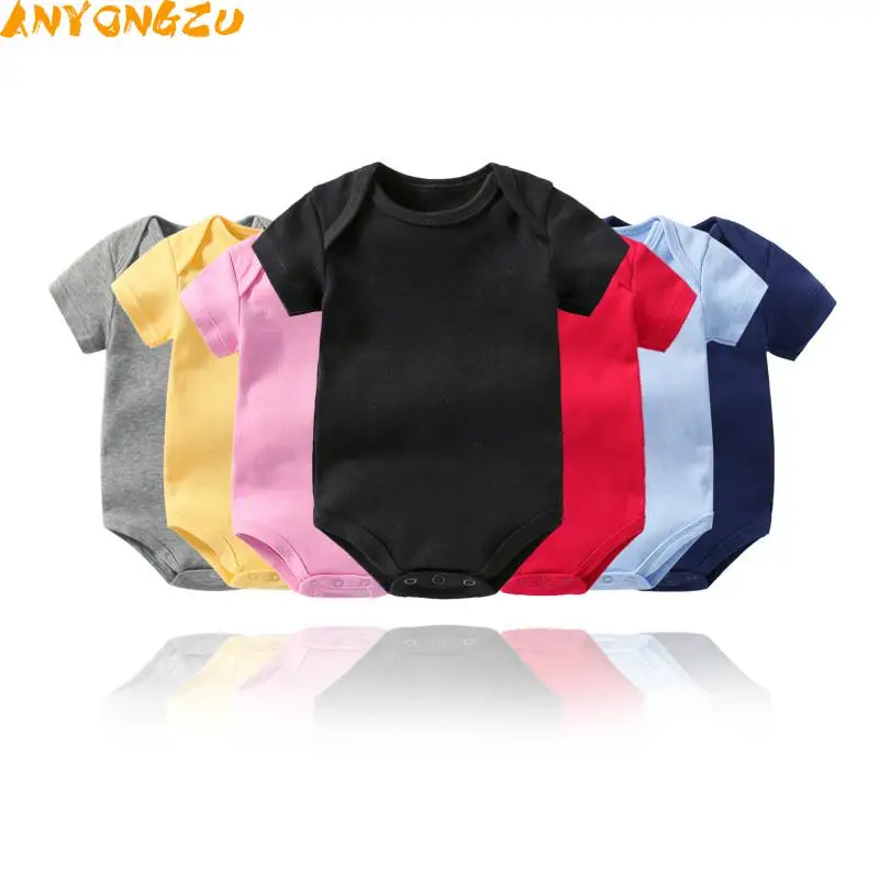 100% Cotton Multi color Baby Short Sleeve Just born Pure Creeper big PP High quality solid colors for boys and girls Climb 2PCS