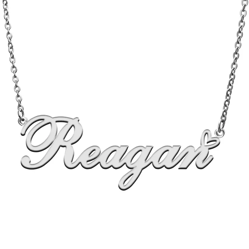 Reagan Name with Love Heart Necklace for Women Girl Stainless Steel Jewelry Dainty Nameplate Pendant Mother Valentine Gift