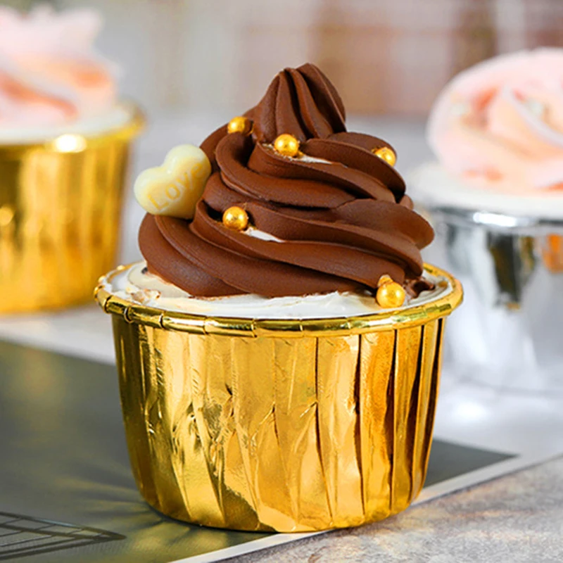 50pcs Large Rolled Cups Rimmed Cake Cups Gold Baking Dessert Table Disposable Commercial High Temperature Muffin Cups