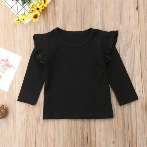 Baby Girl Toddler Kids Ruffle Long Sleeve Tops Tee Shirt Clothes Solid Color T-shirt