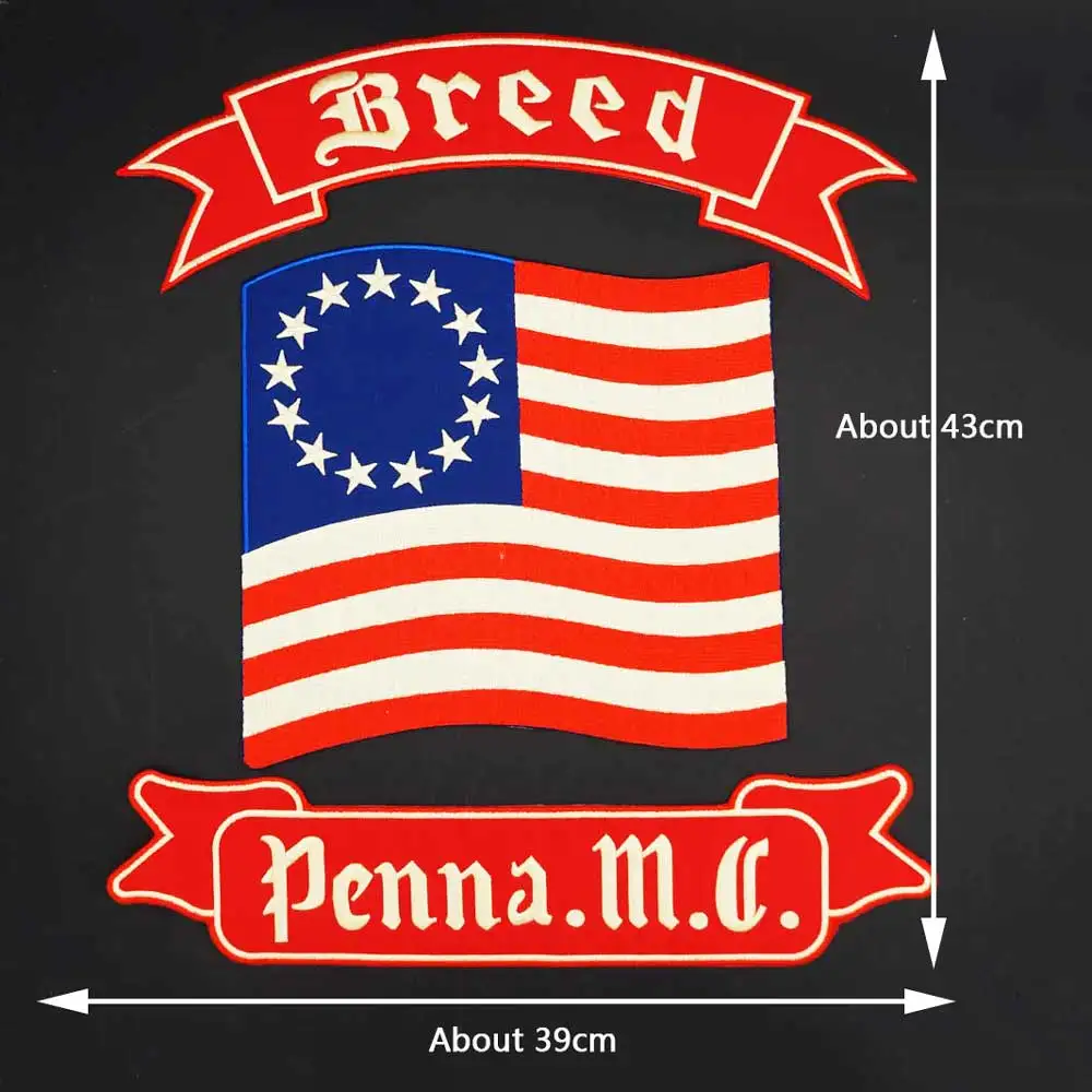 Breed Penna.m.c Embroidery Motorcyle Biker Patch Sticker For Clothing Hat Bags Iron on Backing