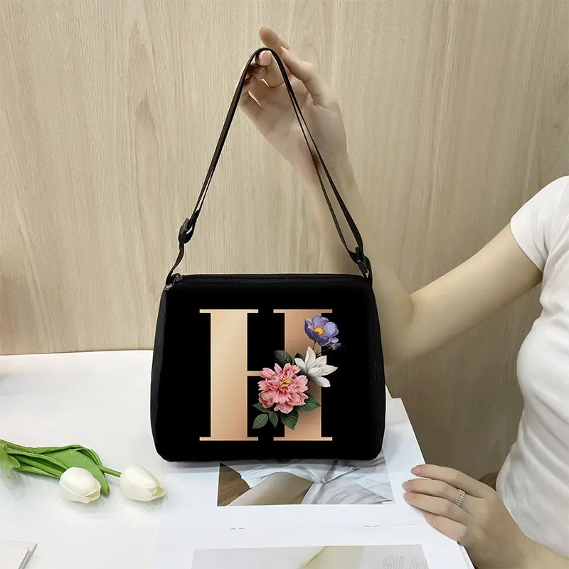 26 Flower Letter Shoulder Bag  Simpl  Designer Handbags Shoulder Canvas Shopping A - Z Alphabet Messenger Bag Party handbag