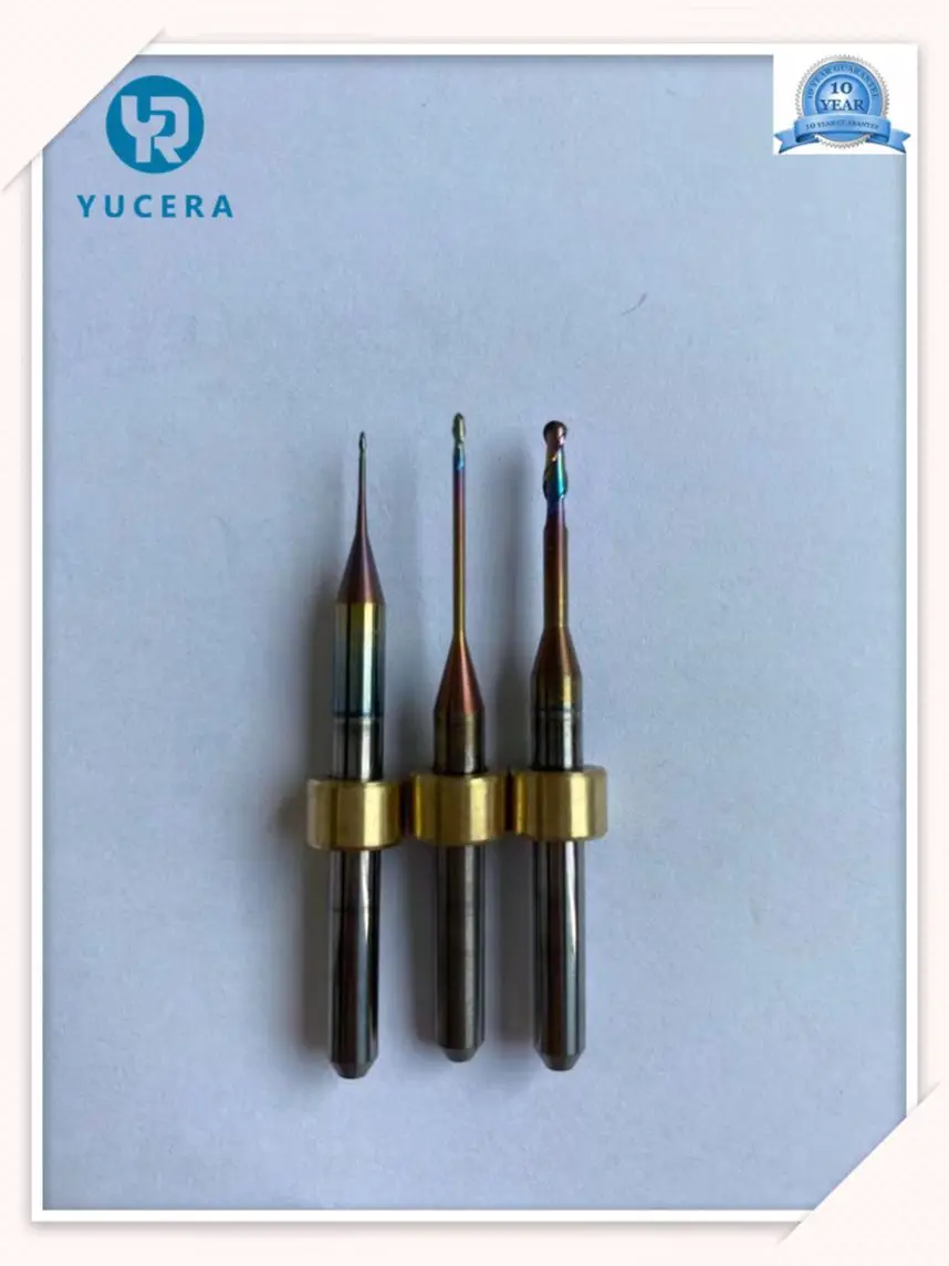 Roland Milling Burs for Zirconia/PMMA with Diamond Coating, Dental Cutter for Roland Sizes DWX 50/51D/52 Sizes 2.0/1.0/0.6/0.3mm