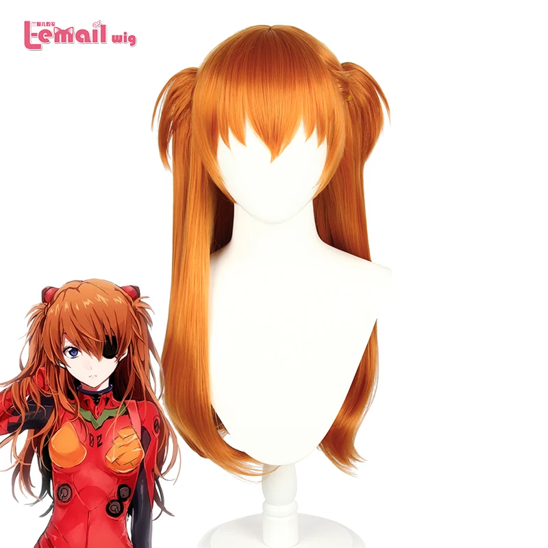 L-email wig Synthetic Hair Asuka Langley Soryu Cosplay Wig 60cm Long Orange Women Asuka Langley Soryu Wig Heat Resistant Wigs