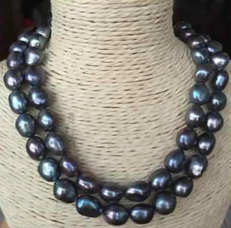 

single strand 9-10mm tahitian peacock green pearl necklace 38inch