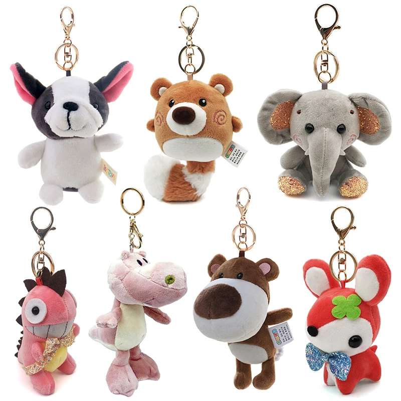 لطيف الكرتون لينة الحيوان أفخم المفاتيح لعبة البلدغ النمر الدب الفيل ديناصور الغزلان أرنب الراكون مشعر القرش لطيف أفخم هدية #1