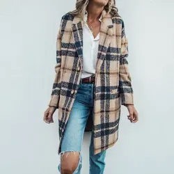 New fashion 2020 brand women's jackets speed Bribe Loose Long Fund Lattice Woman Woolen Loose Coat