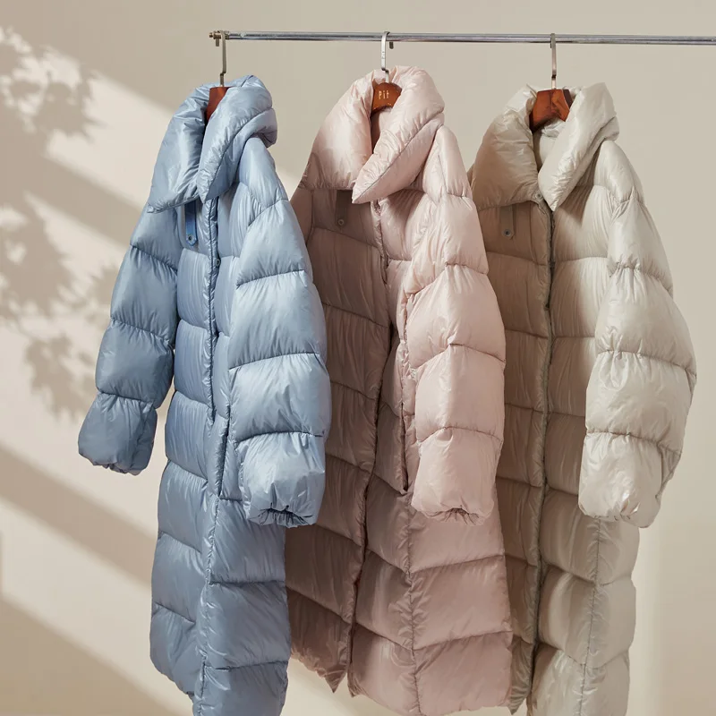 ARTKA 2021 Winter New Women Down Jacket 3 Color Fashion Glossy 90% White Duck Down Coat Loose Long Warm Down Jacket YK25011D