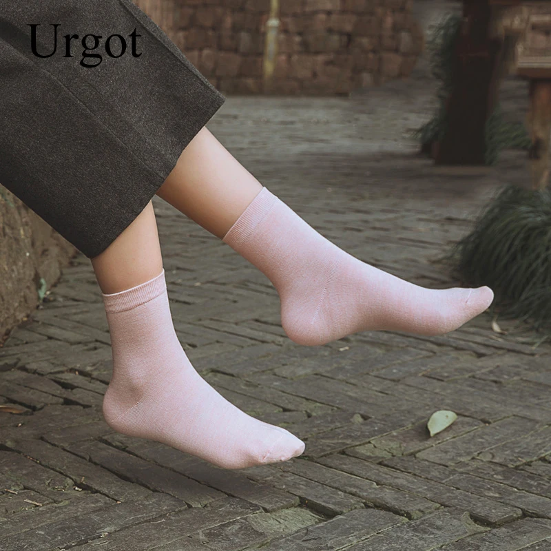 Urgot – chaussettes de printemps pour femmes, 5 paires, en Fiber de bambou, solide, fin, couleur bonbon, confortables, pour dames