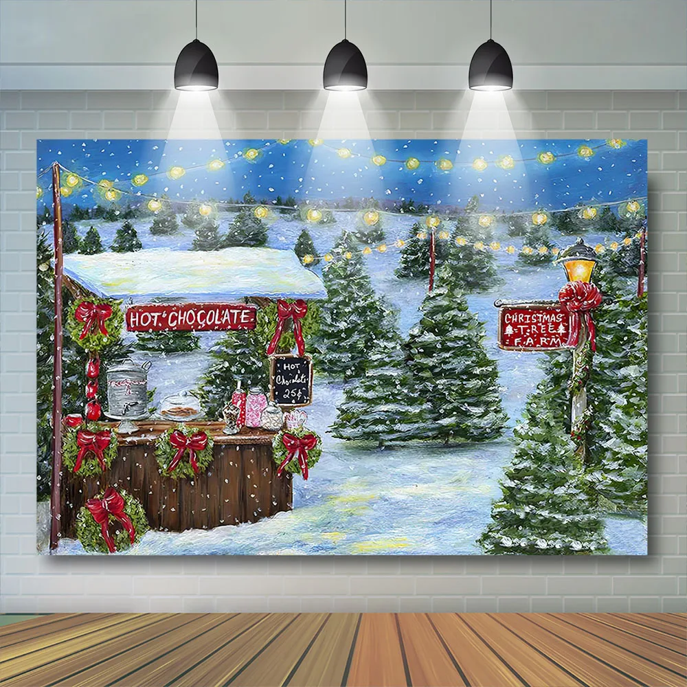 Chocolate Shop Christmas Photography backdrop Kids Portrait Winter Forest Snowy Scene Props Banner Wreath Child Baby Photostudio