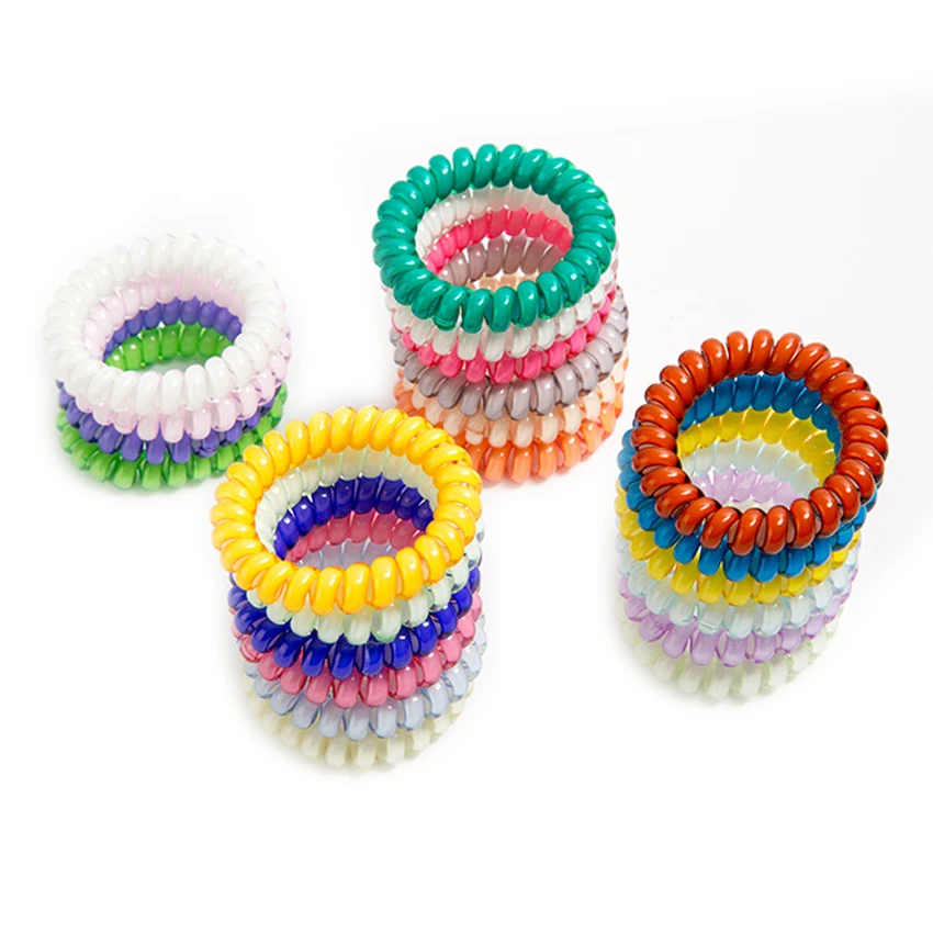 100pcs Mixed 25colors 5CM Telephone Wire Gum Coil Elastic Band Wholesale Candy Hair Tie Scrunchies Girls Ponytail Holder