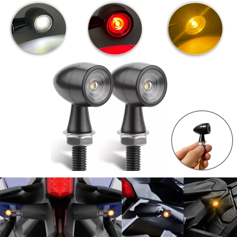 Motorcycle Mini LED Turn Signal Light Bullet DRL Brake Lamp Clignotant Indicators 12V Fit for Harley Kawasaki Suzuki Yamaha