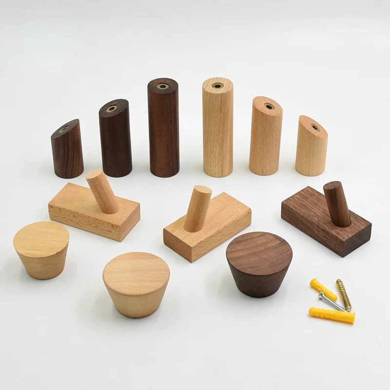Creative Beech Walnut Wood Hook Wall Wall Mounted Coat Entrance Clothes Hat Skirt Taper Punch Home Hotel Decoration Robe Hanger