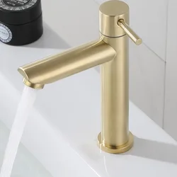 Grifo de lavabo de oro cepillado para baño, grifería de agua fría única, cascada, inoxidable, 304 Stell, SUS304