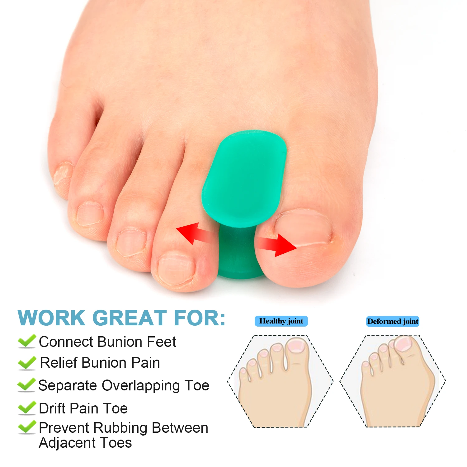 2Pcs Gel Toe Separator Foot Care Tool Silicone Big Toe Bunion Straightener Valgus Hallux Bunion Protector Corrector Alignment