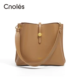 Cnoles-Bolsa Crossbody de couro com 2 alças para mulheres, bolsa de balde, bolsa de ombro para senhora, marca de moda