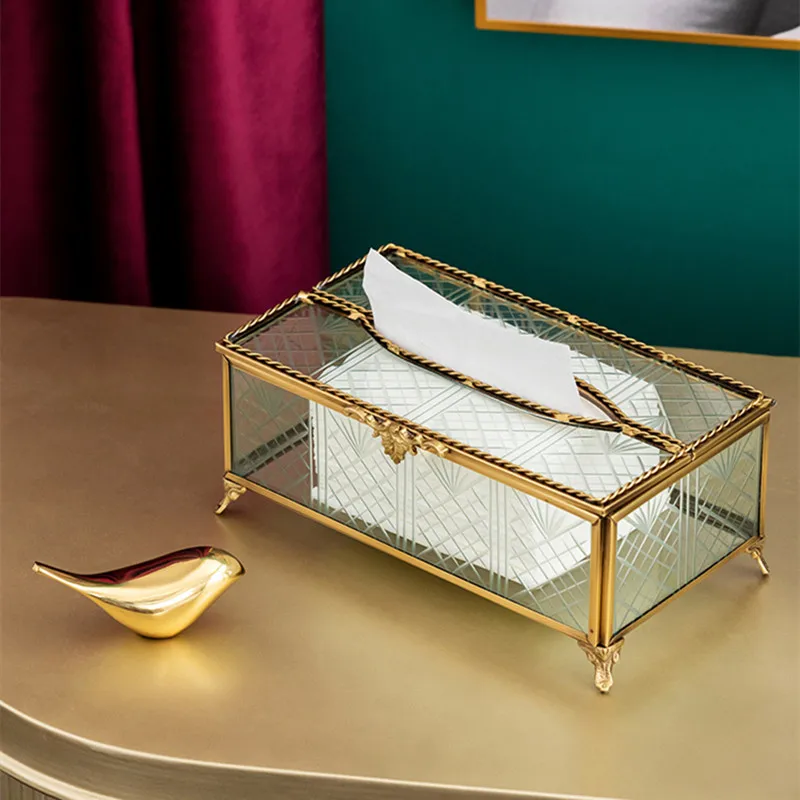 

Tissue box Home dining room bedroom living room desktop storage drawers Home Decoration Dressing table decoration Glass brass
