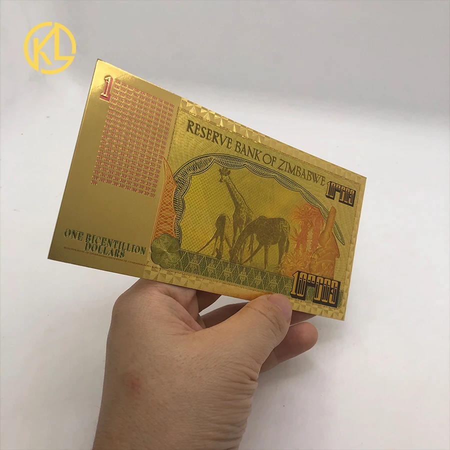 Zimbabwe Dollars One Bicentillion Gold Banknote With Black Common Wooden Box For Nice Gift