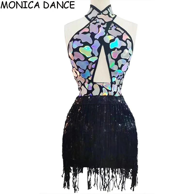 

Women Sexy Silver Sequin Fringe Short Dress Evening Women Dancer Singer DS Show Outfit Wear Birthday Celebrate Bar Prom Dress