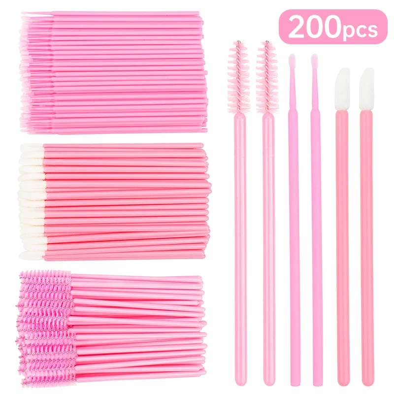 200 Chiếc Dùng Một Lần Pha Lê Trang Điểm Dụng Cụ Bấm Lông Mi Môi Microbrush Mascara Hoa Dây Applicator Đầm Cây Nối Mi Dụng Cụ