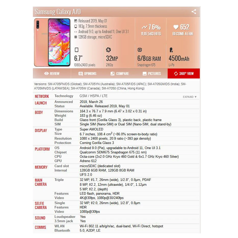 TFT 100% Tested A70 6.7