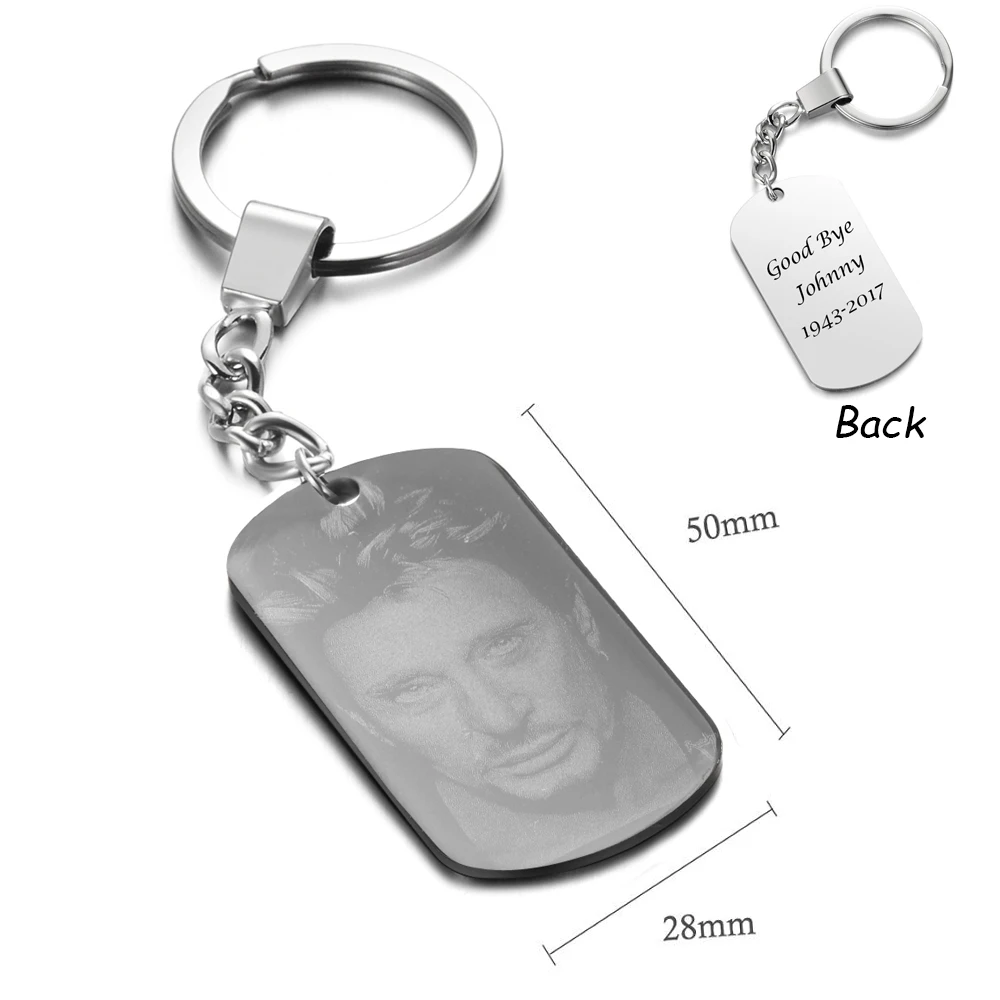 Stainless Steel Necklace Jewelry Silver 2 Sides Engraved French Rocker Johnny Hallyday Photo Key Chain for Men Pendant Collier