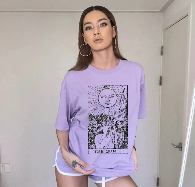 sunfiz YF Fashion Tees XVII The Sun Tarot Card Men T-Shirt Vintage Design Women Men Unisex T Shirt Tops Gothic Tees