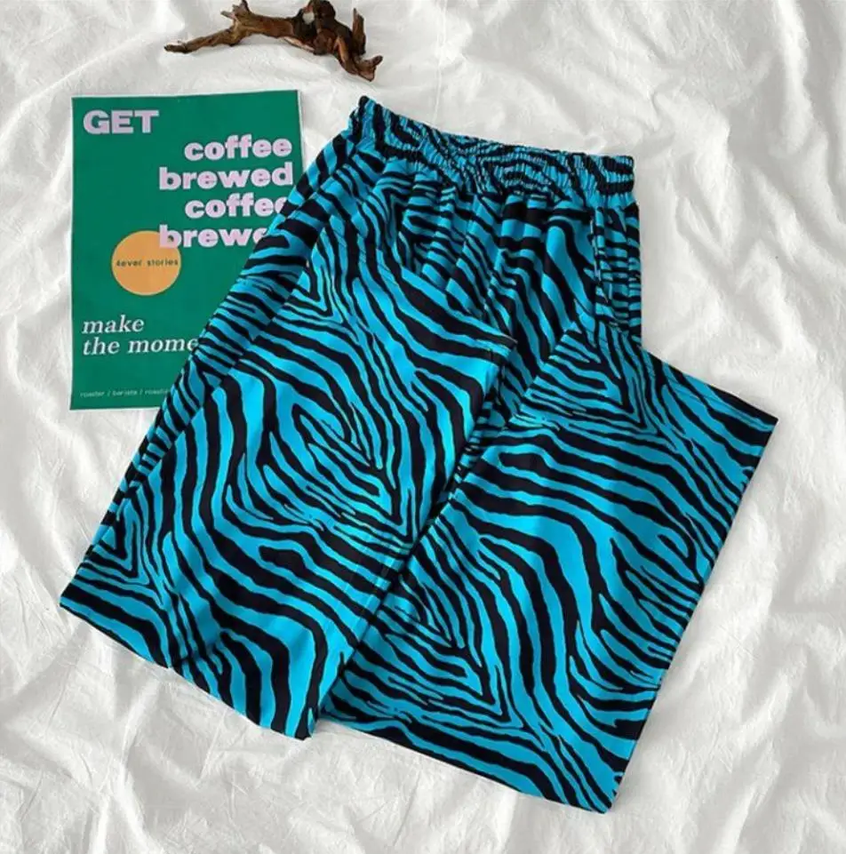 Pantalones informales con estampado de cebra para mujer, ropa de dormir con estampado de cebra, holgada, salvaje, de cintura alta, de pierna ancha, a la moda, para verano