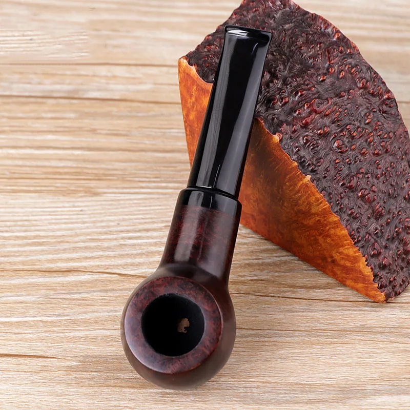 RU-Handmade Briar Wooden Tobacco Pipe, Short Straight Acrylic Mouthpiece, Smoke Fit for 9mm Filters, 10 Cleaning Tools, aa0107s