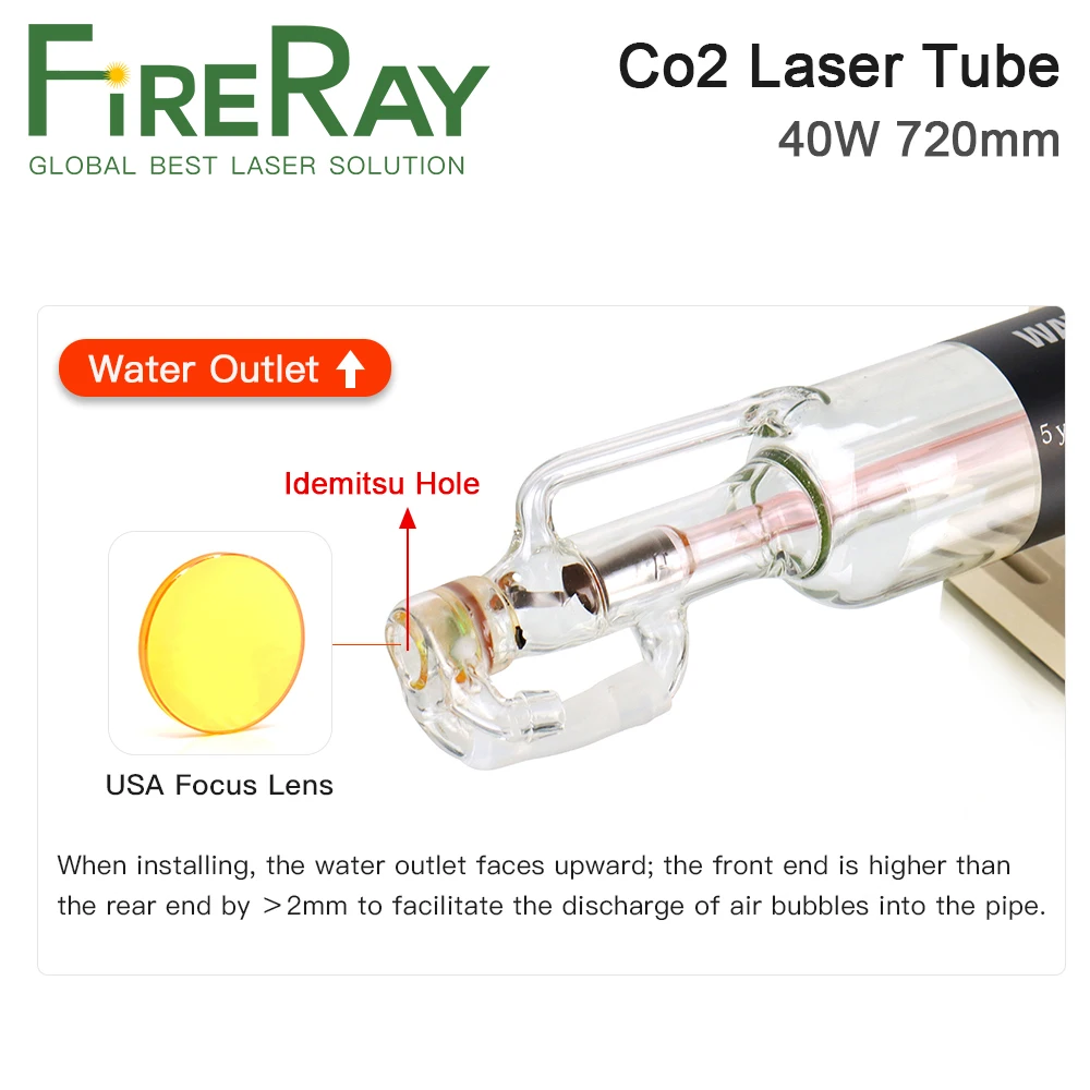 Tubo de vidro do laser do CO2 para a gravura e a máquina de corte, CO2, 50mm, 40w, 720mm, 50w, 820mm