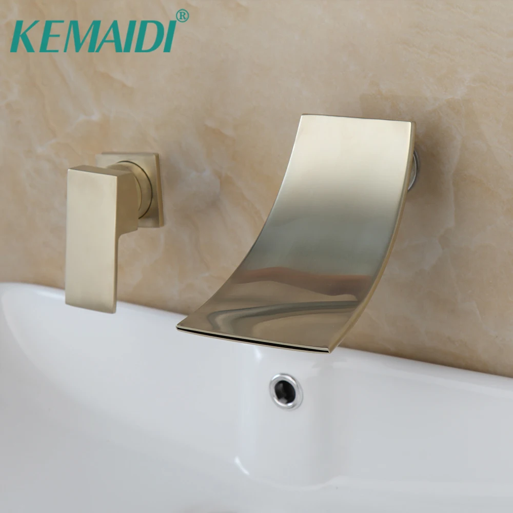 

KEMAIDI Bathtub Faucets Brush GoldBath Waterfall Shower Wall Concealed Bathroom Faucets Shower Set Faucet Mixer Set Crane