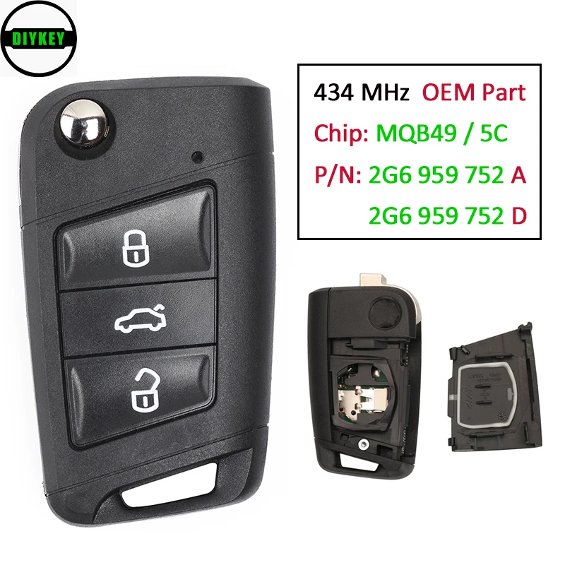 

DIYKEY OEM MQB49 / 5C Chip Keyless-GO for Volkswagen Golf Polo 2017 - 2021 Remote Key Fob P/N: 2G6 959 752 A / 2G6 959 752 D