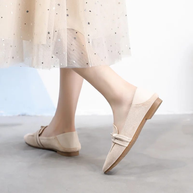 Genuine Leather Frosted Two-wear Loafers Women's Spring 2021 New British Style Retro Casual All-match Flat Shoes Large Size 43