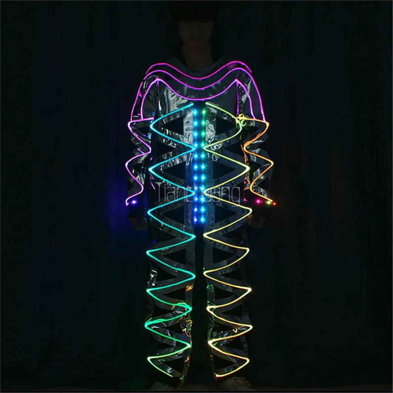 Programmable full color led robot men suit DMX tron RGB colorful light dance group costume stage party wear mirror outfit disco