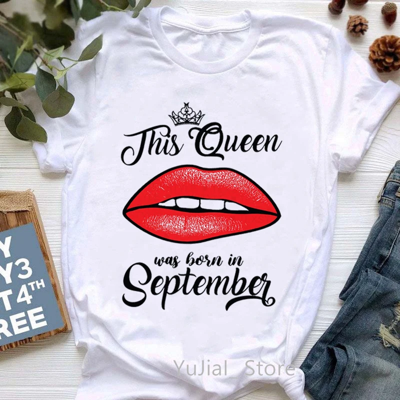 

This Queen Was Born In September Red Lips Graphic Print T-Shirts Women'S Clothing Cool Tshirt Femme City Chiefs T Shirt