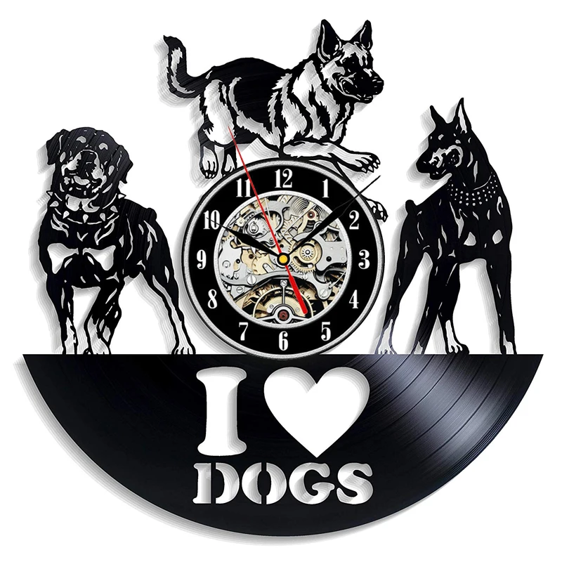 

Vinyl Record Wall Clock Modern Design I Love Dog Animal Vinyl Wall Clock Hanging Watch Home Decor Gifts for Dog Lovers 12 inch