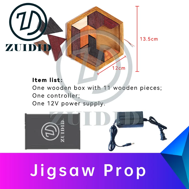 ZUIDID escape room Jigsaw Prop put 11 wooden pieces into the box in right location to unlock escape game